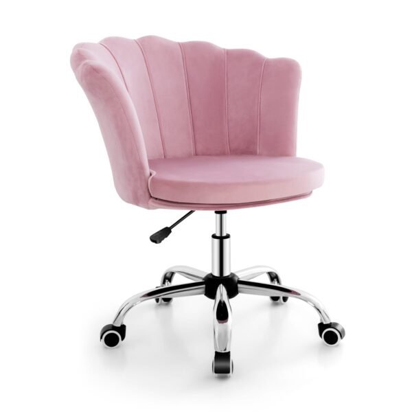 Adjustable Velvet Office Chair with Handle and Universal Wheels-Pink