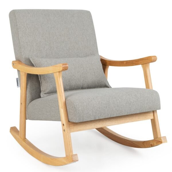 Upholstered Rocking Chair Modern Rocker with Rubber Wood Frame-Grey